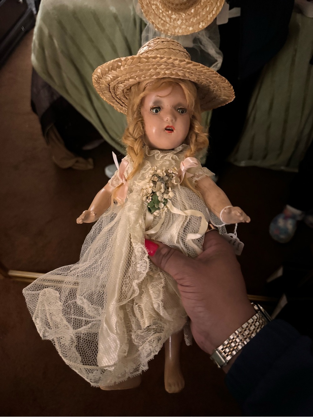 Cream Lace Dress Doll with Straw Hat - Classic Kids Toy